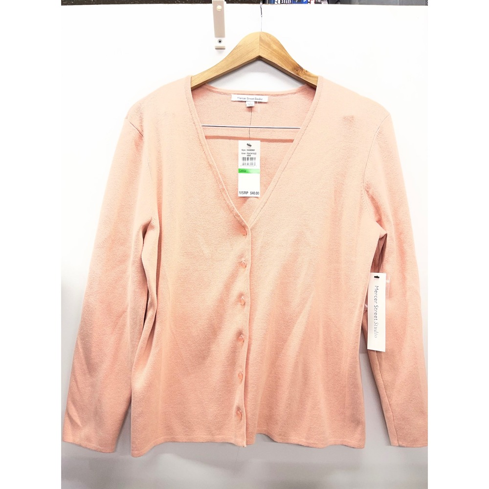Mercer Street Studio Peach Fuzz V-Neck Button Front Cardigan Sweater Large NWT